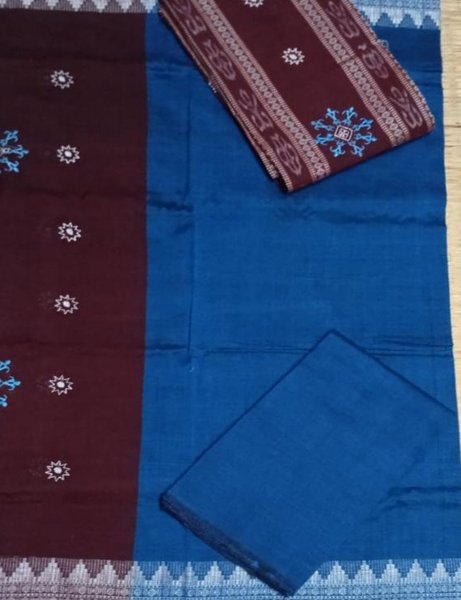 Blue and Maroon handwoven ikat salwar suit piece